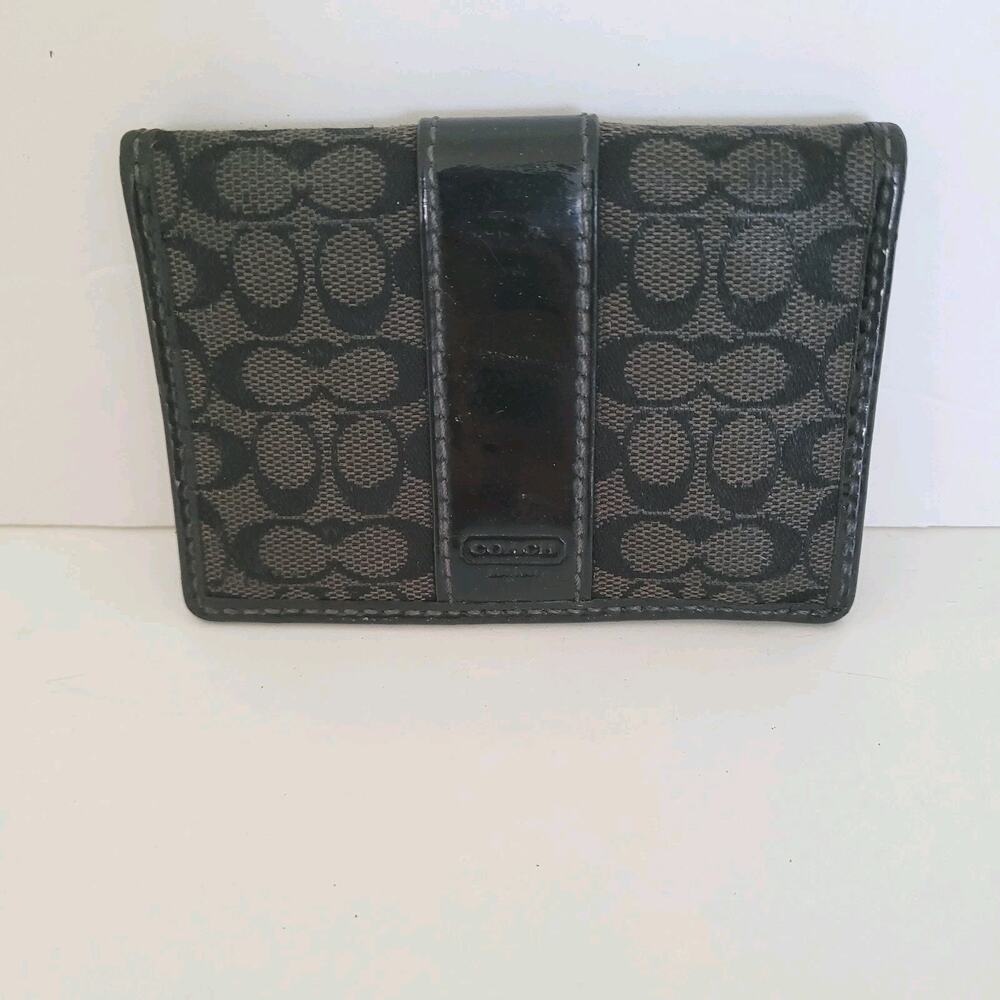 COACH Card ID Case Key Holder Black Small Wallet Leather Canvas Compact Mini